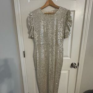 Ivy City Co Silver Sequin Gown